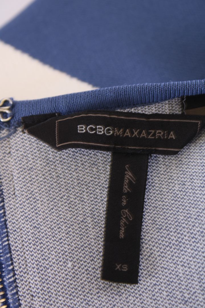 BCBGMAXAZRIA body con mini dress blue and white M