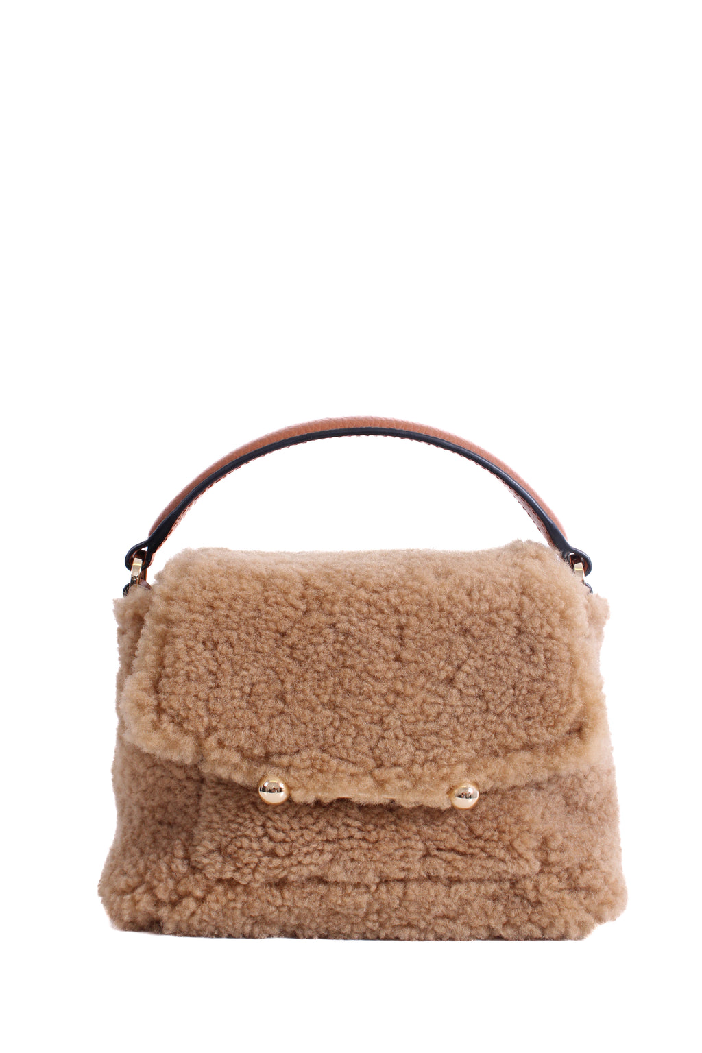 Strathberry Shearling Mosaic Nano Bag Tan