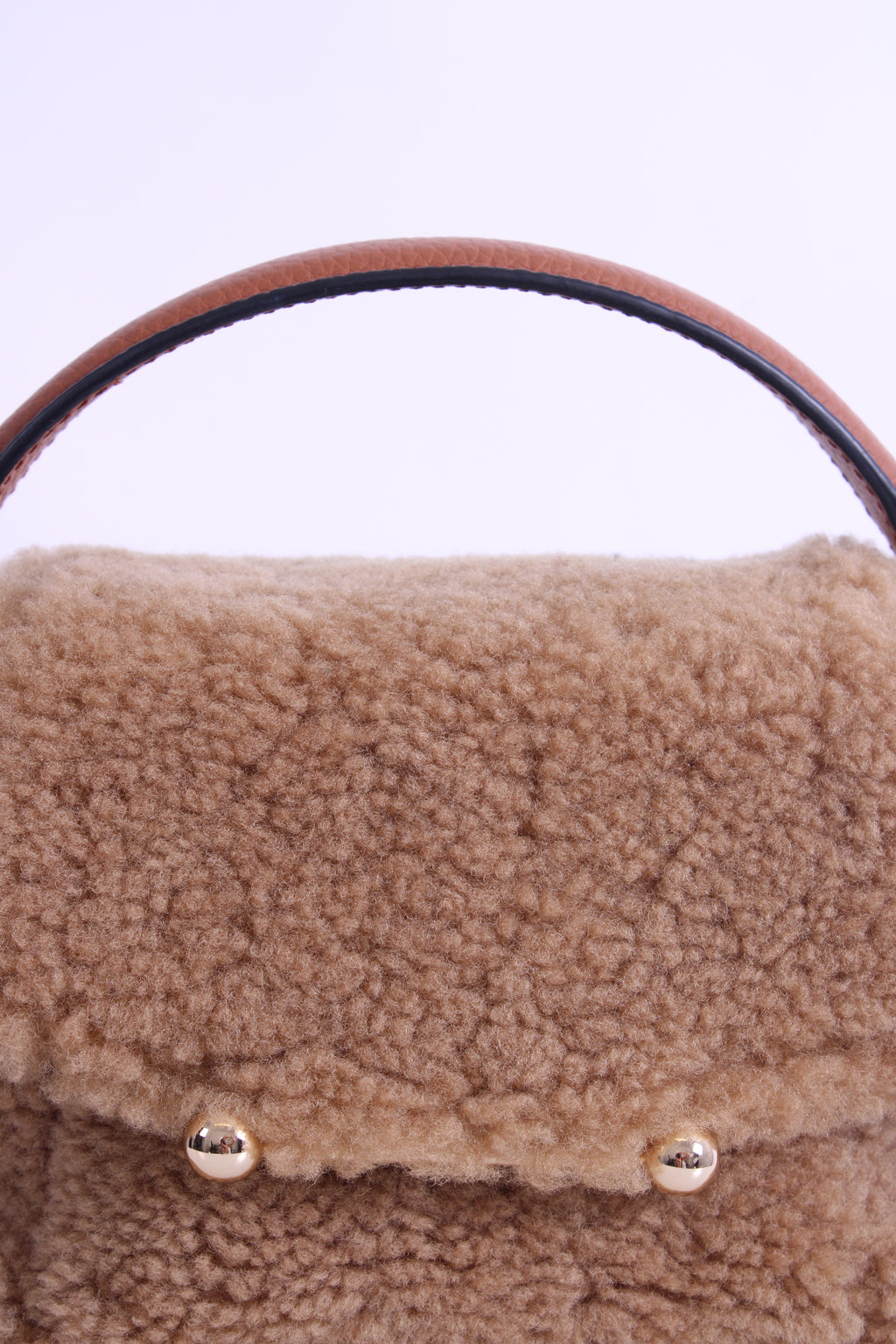 Strathberry Shearling Mosaic Nano Bag Tan