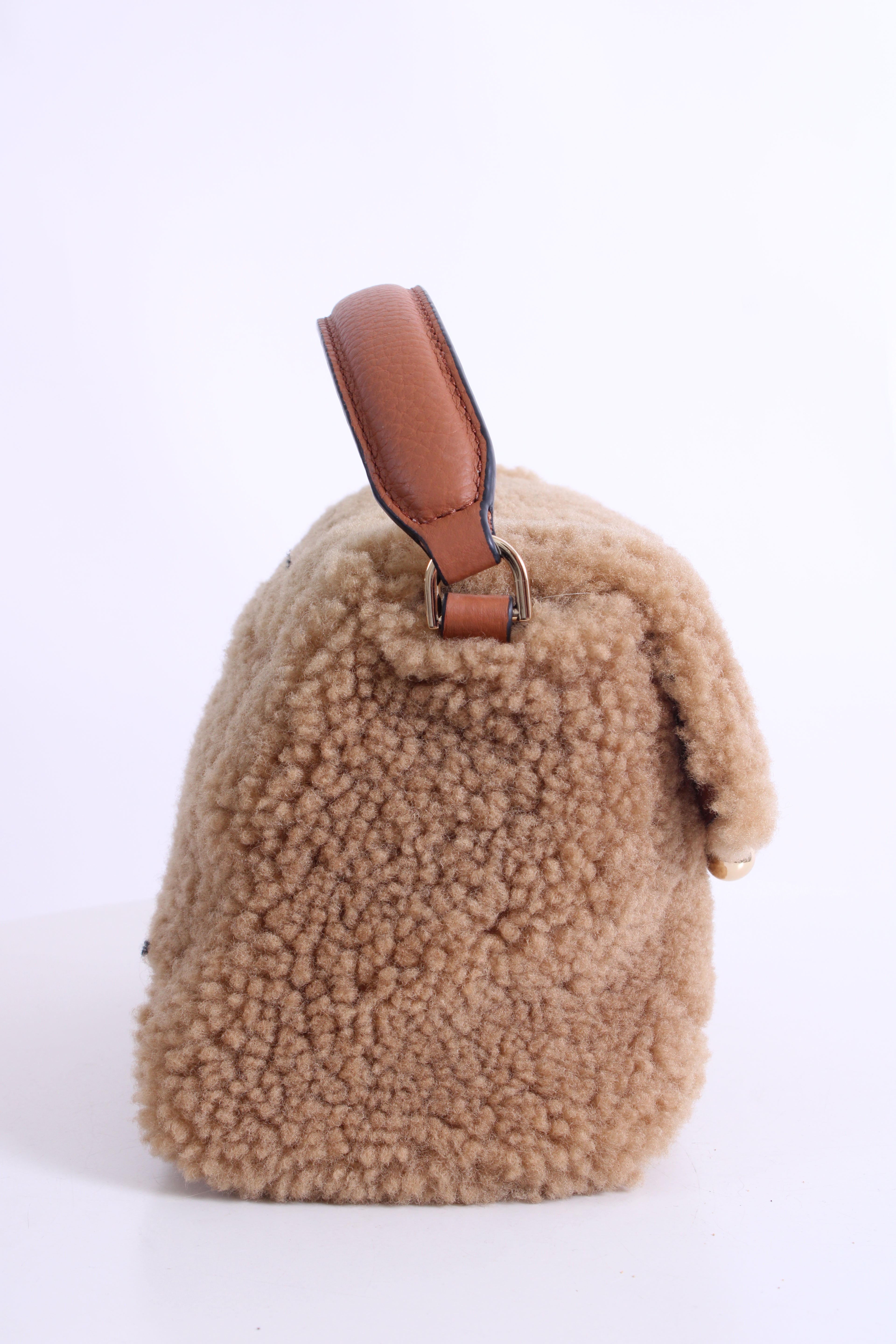 Strathberry Shearling Mosaic Nano Bag Tan