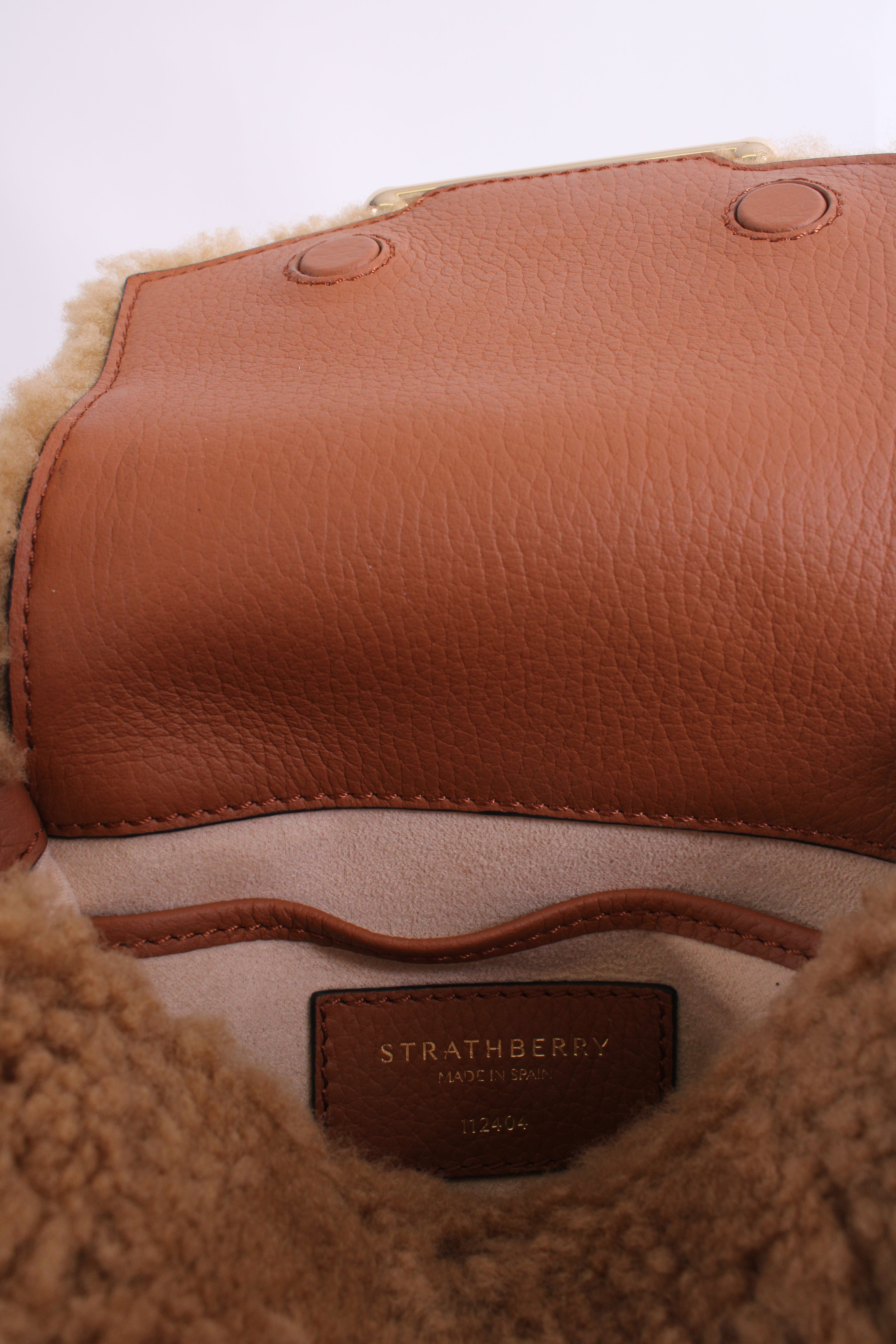 Strathberry Shearling Mosaic Nano Bag Tan