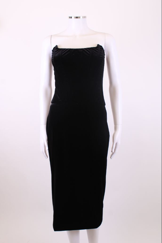 Dolce & Gabbana Strapless Velvet Corset Midi Dress Black 10