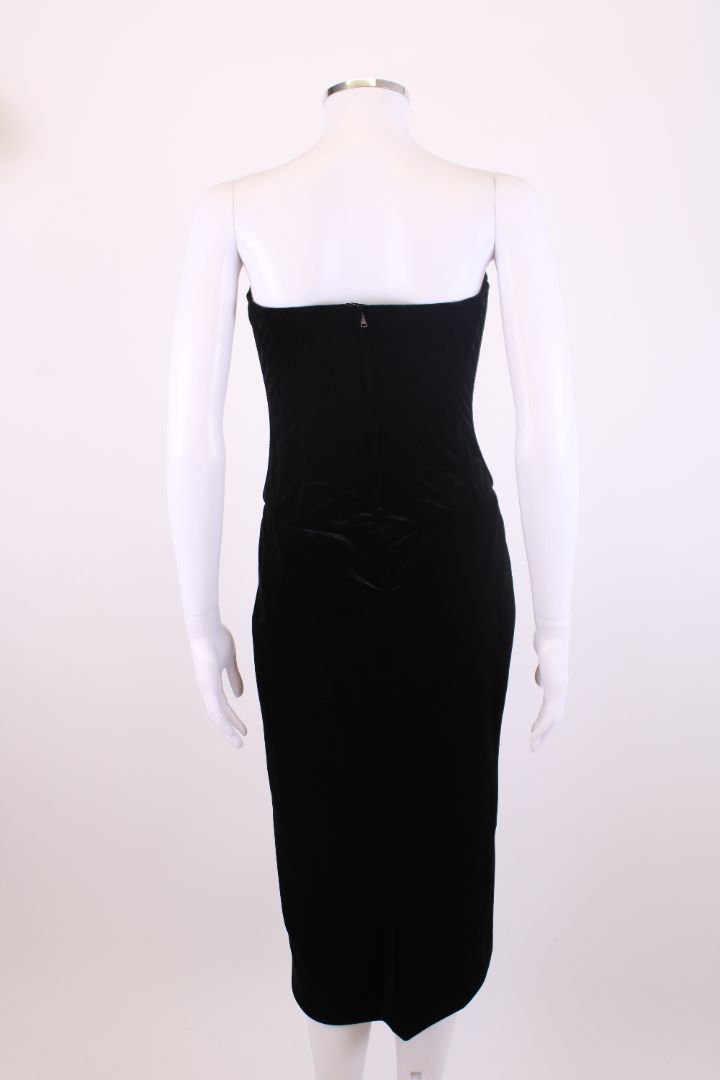 Dolce & Gabbana Strapless Velvet Corset Midi Dress Black 10