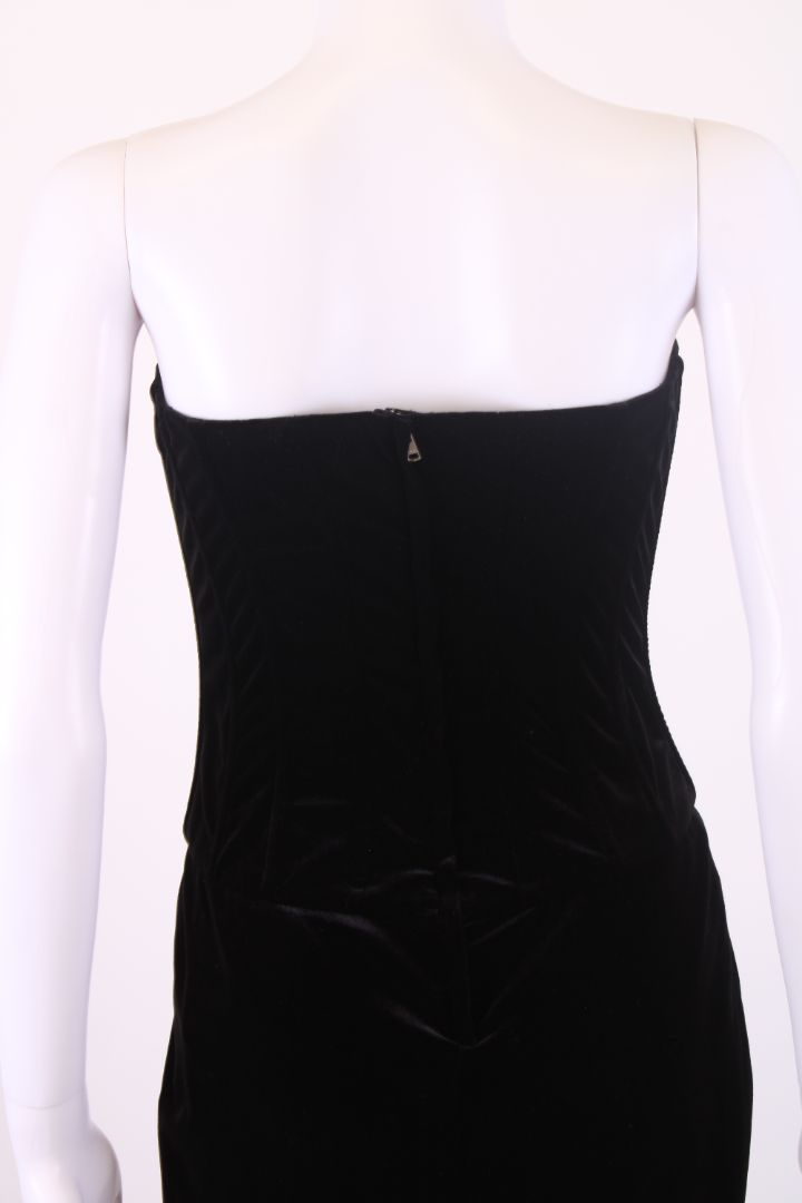 Dolce & Gabbana Strapless Velvet Corset Midi Dress Black 10