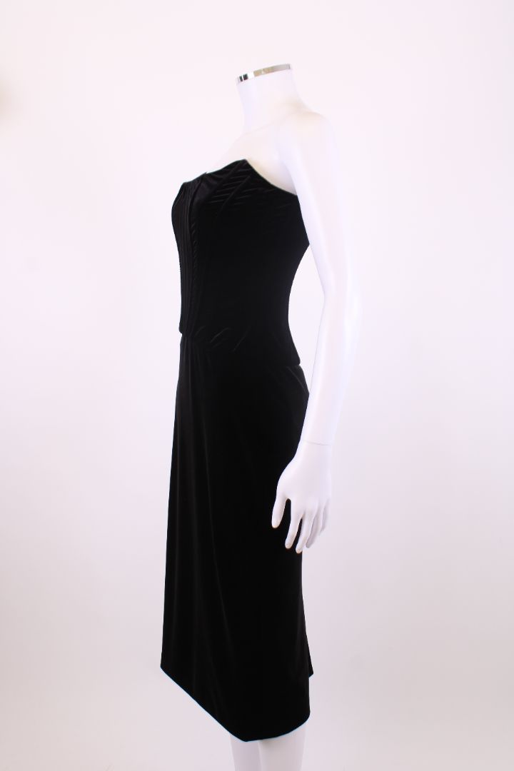 Dolce & Gabbana Strapless Velvet Corset Midi Dress Black 10