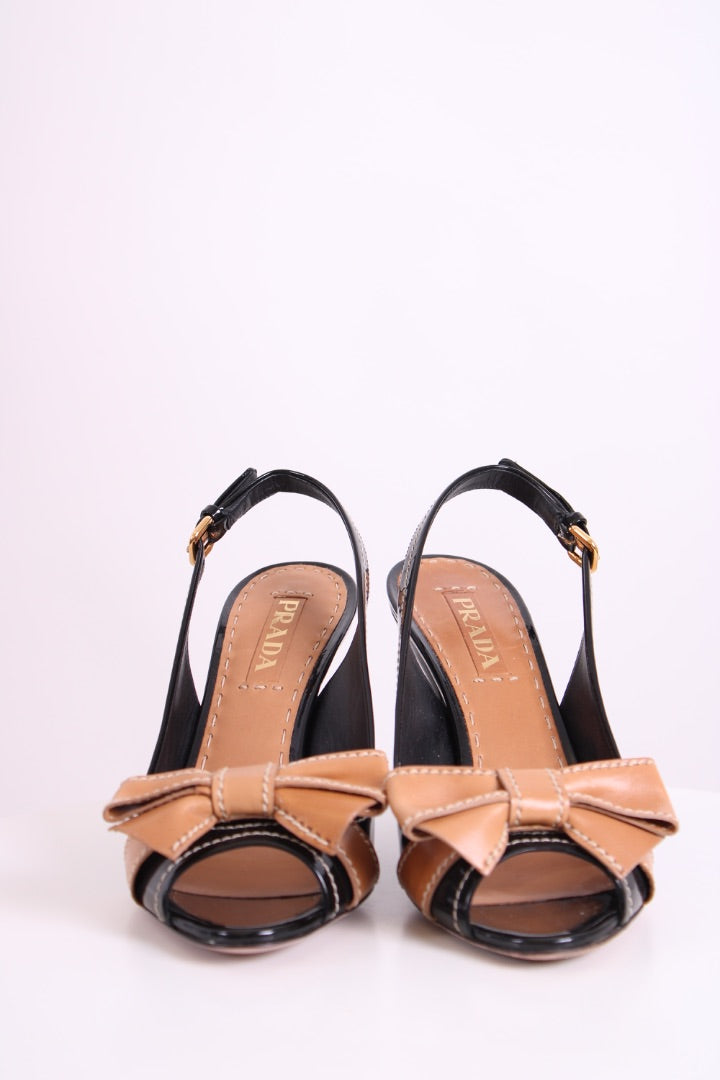 Prada sling back peep toe bow black & beige 5
