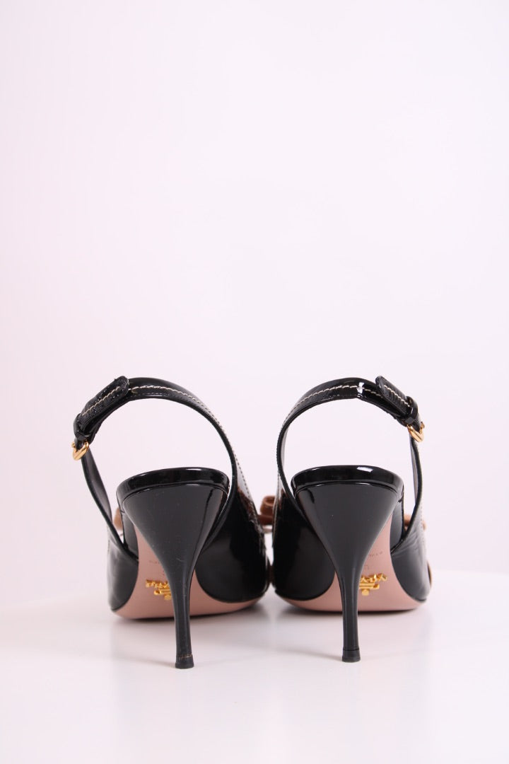 Prada sling back peep toe bow black & beige 5