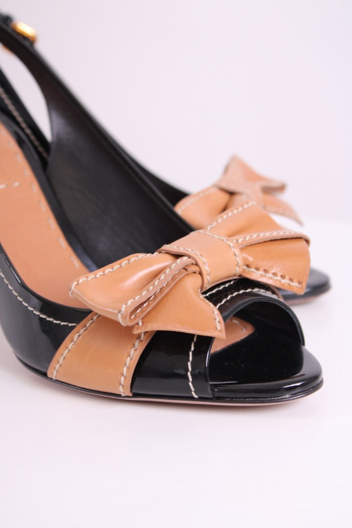 Prada sling back peep toe bow black & beige 5