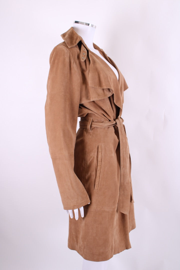 Oui Suede Trench Coat Tan 12