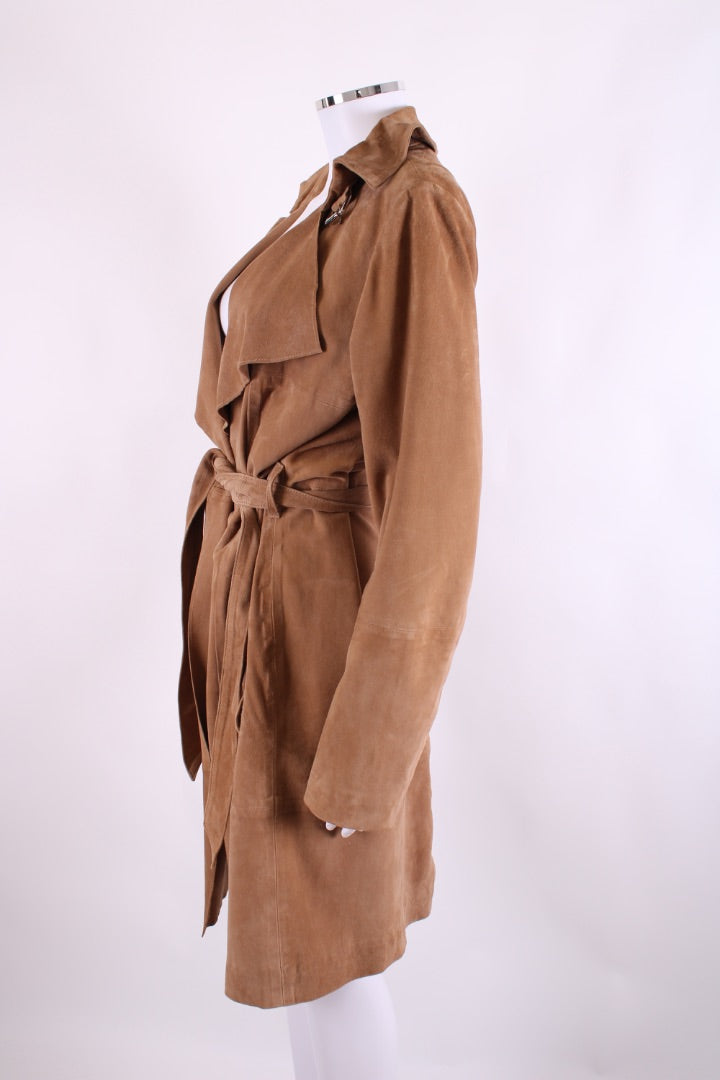 Oui Suede Trench Coat Tan 12