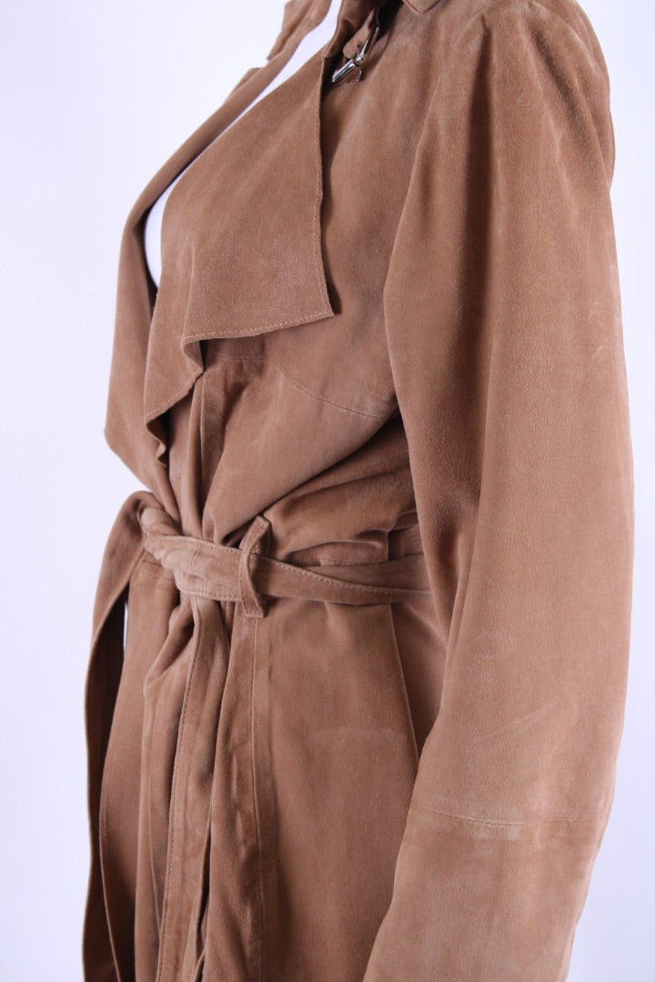 Oui Suede Trench Coat Tan 12