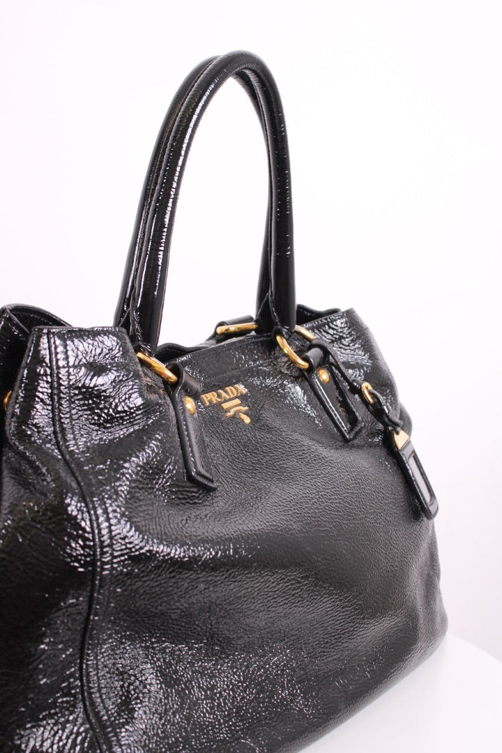 Prada Medium Bauletto Bag Patent Black Medium