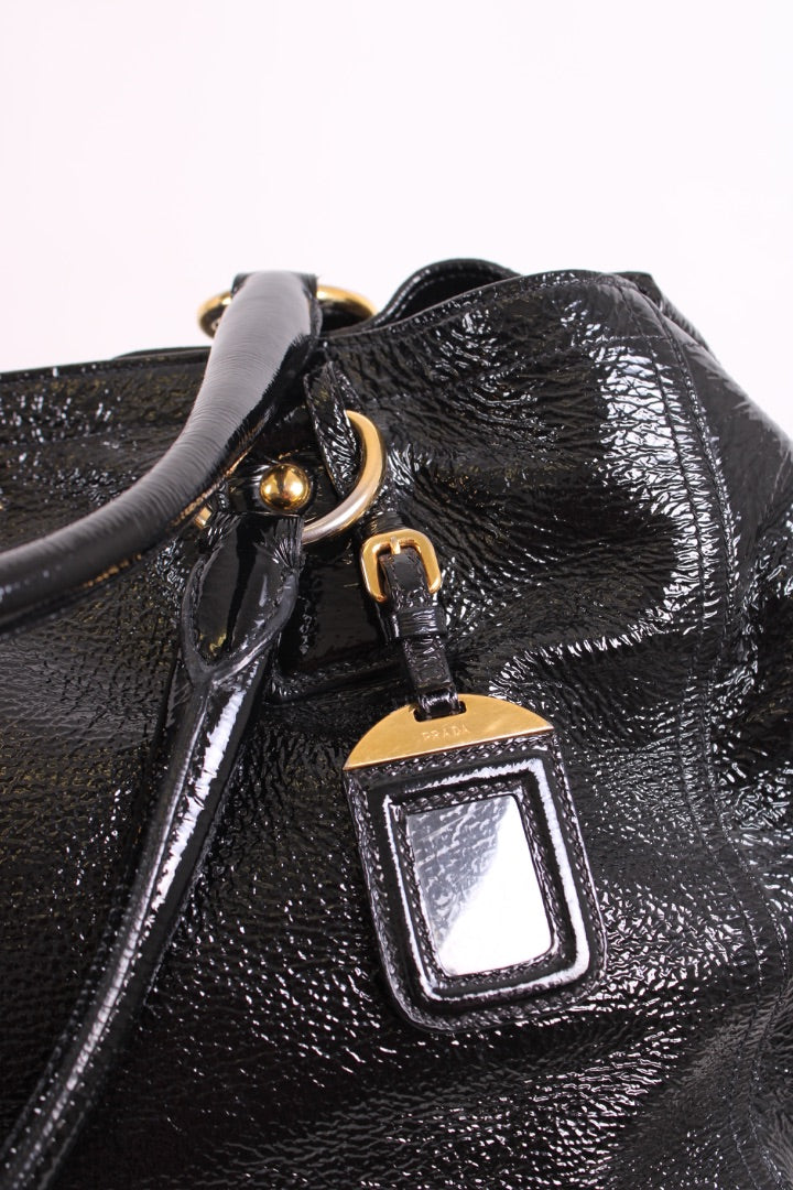 Prada Medium Bauletto Bag Patent Black Medium