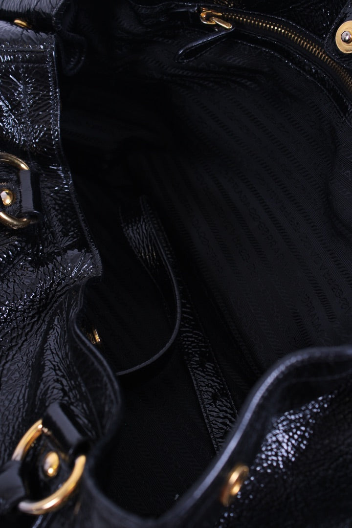 Prada Medium Bauletto Bag Patent Black Medium