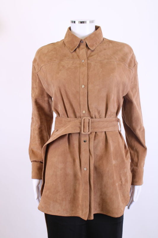 Massimo Dutti leather belted shirt Tan S