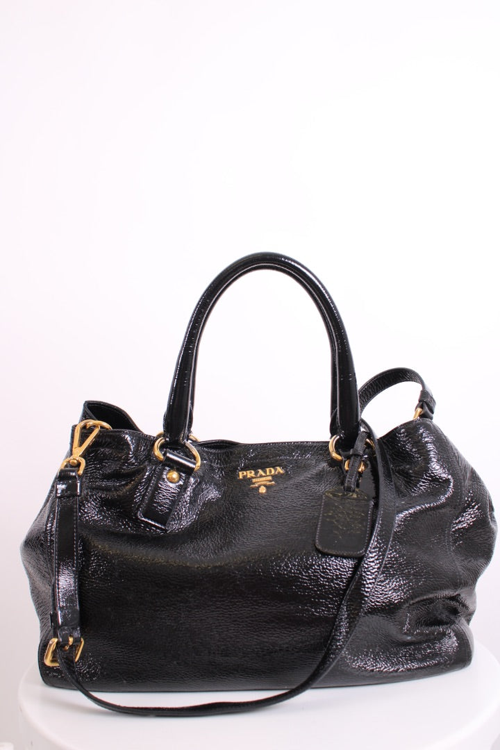 Prada Medium Bauletto Bag Patent Black Medium
