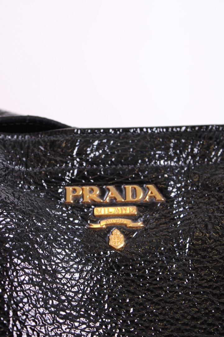 Prada Medium Bauletto Bag Patent Black Medium