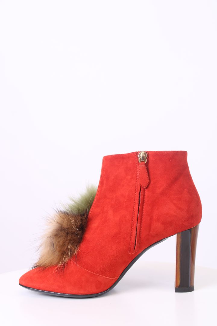 Pollini Fur Pom Pom Ankle Boots Orange 39