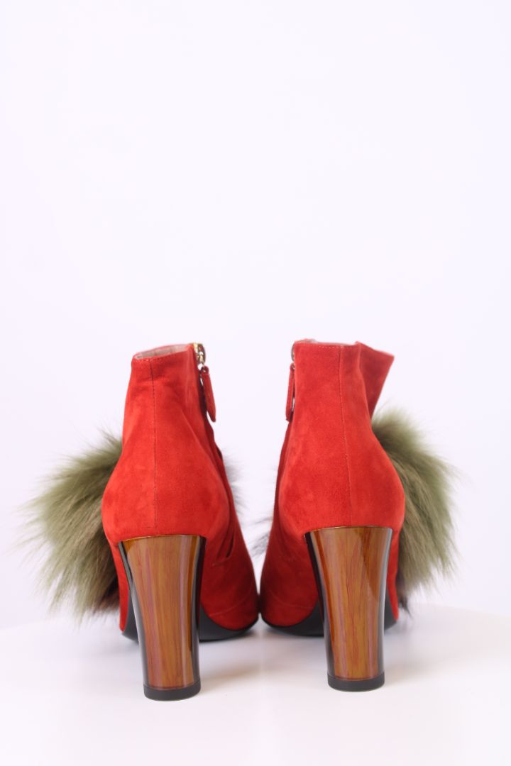 Pollini Fur Pom Pom Ankle Boots Orange 39