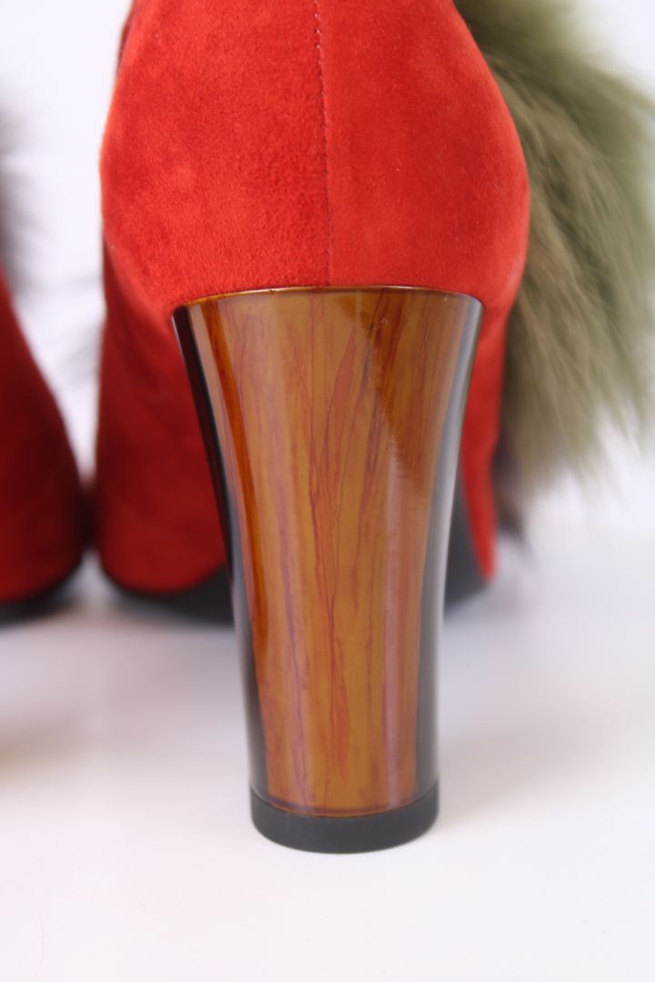 Pollini Fur Pom Pom Ankle Boots Orange 39