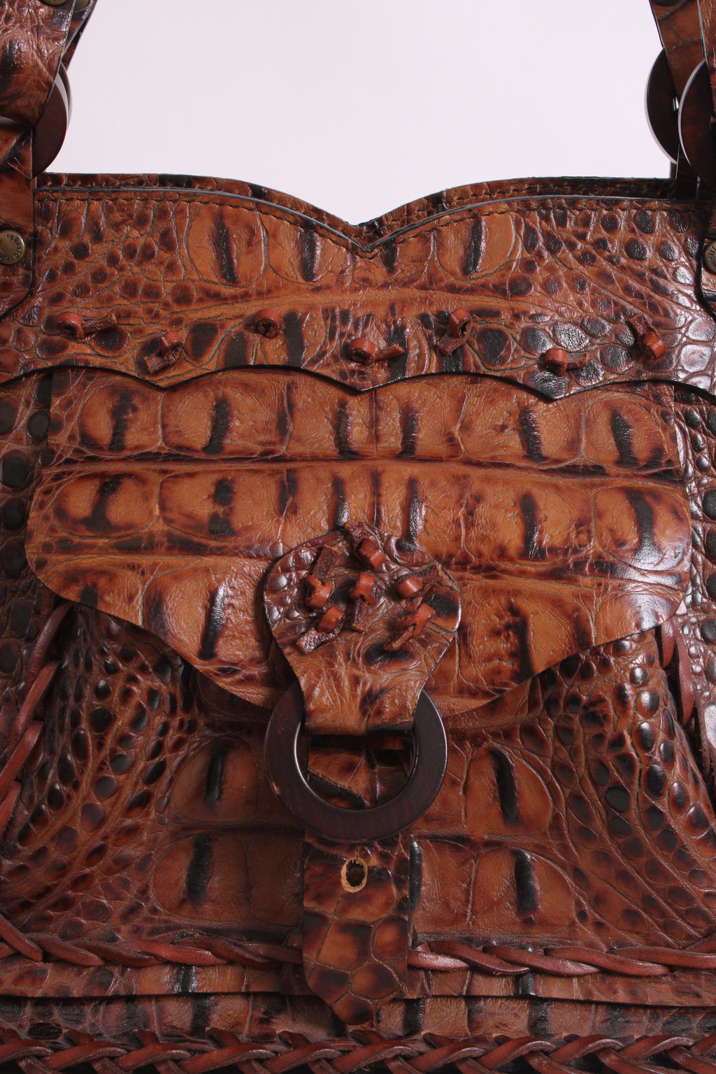 Roberto Cavalli Crocodile Embossed Handbag Tan