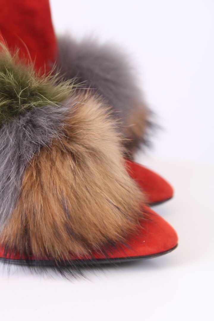 Pollini Fur Pom Pom Ankle Boots Orange 39