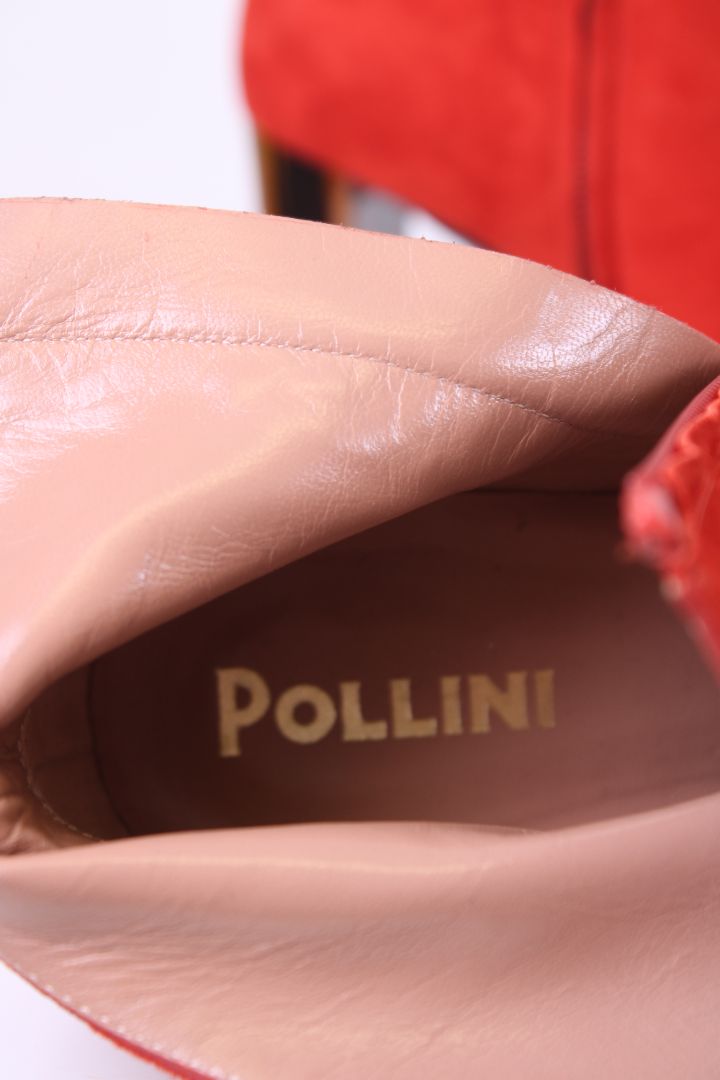 Pollini Fur Pom Pom Ankle Boots Orange 39