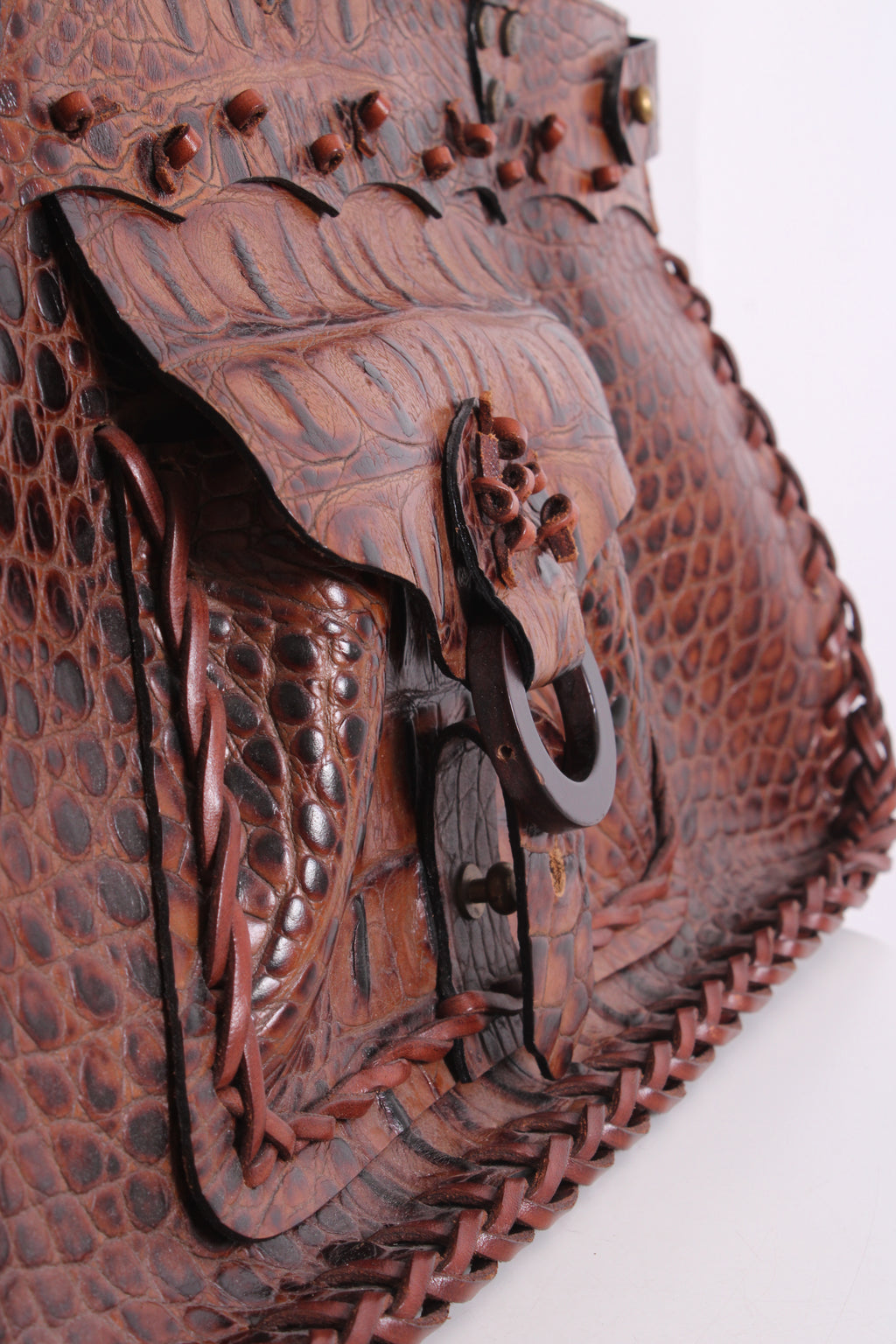 Roberto Cavalli Crocodile Embossed Handbag Tan