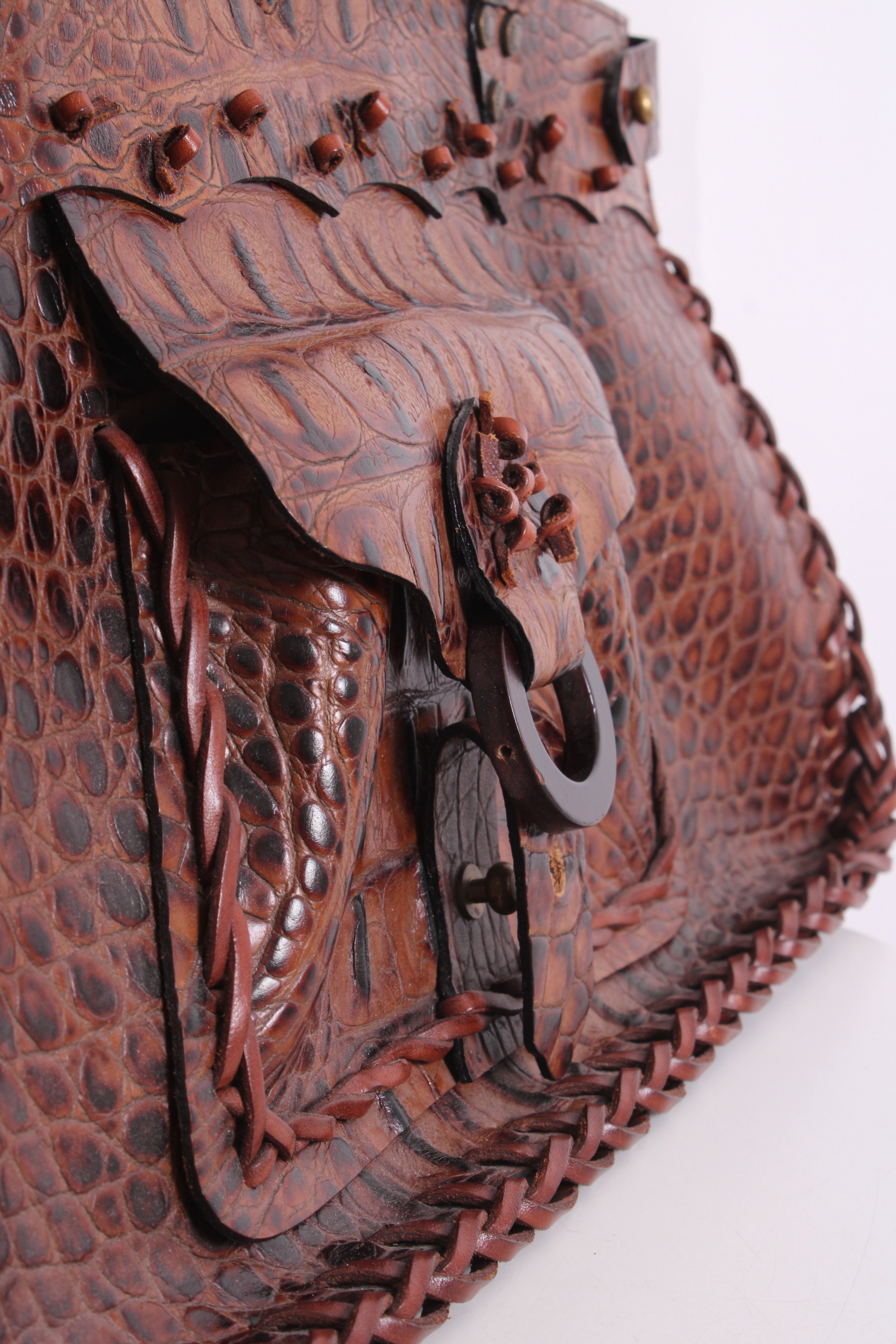Roberto Cavalli Crocodile Embossed Handbag Tan
