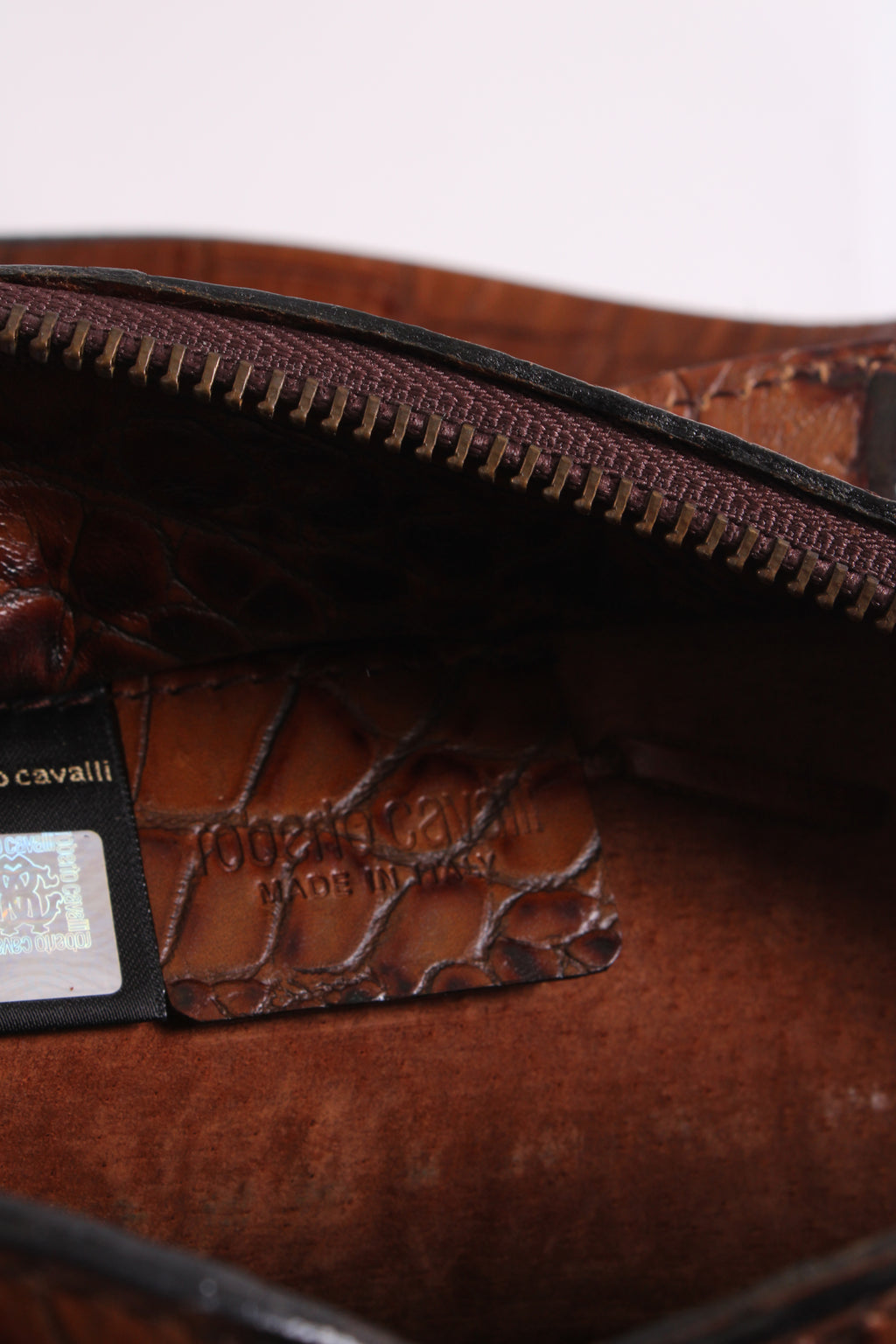 Roberto Cavalli Crocodile Embossed Handbag Tan