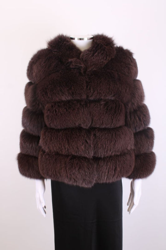 Fur Cropped Jacket Brown S