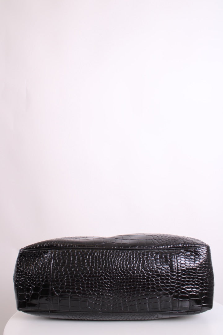 Long Champ Croc Leather Tote Bag Black Small