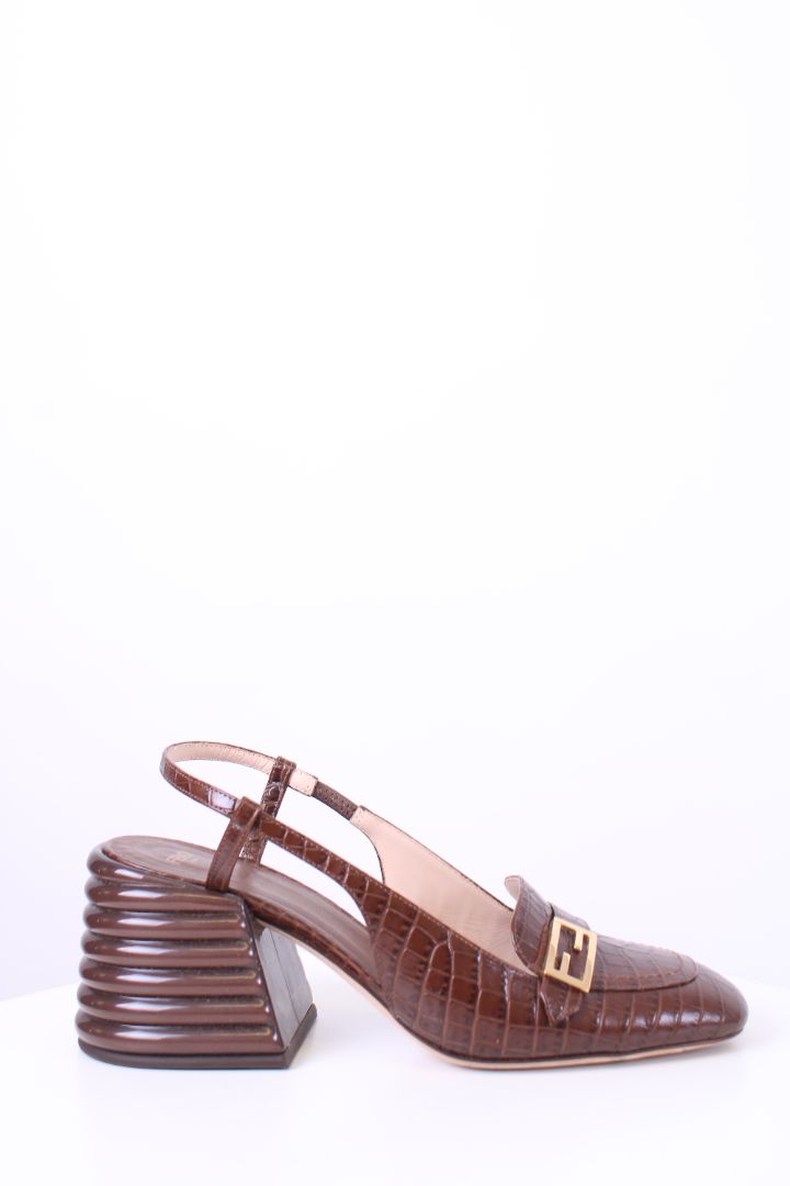 Fendi Sling Back Croc Heels Brown 39.5