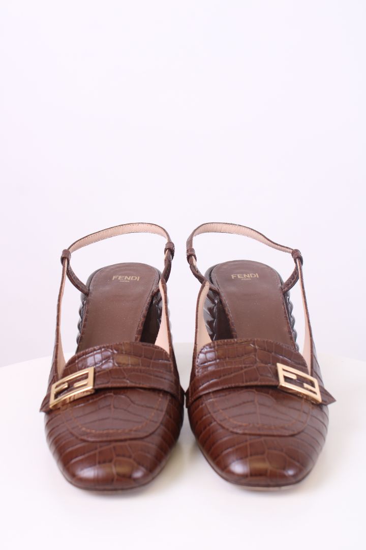 Fendi Sling Back Croc Heels Brown 39.5