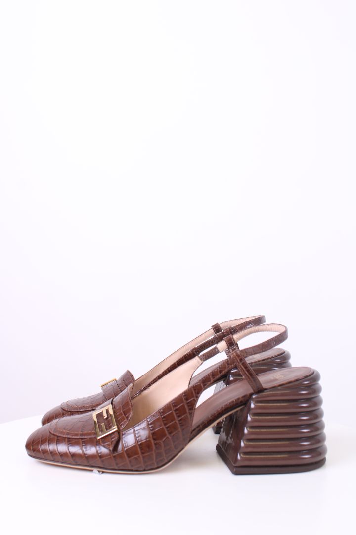 Fendi Sling Back Croc Heels Brown 39.5