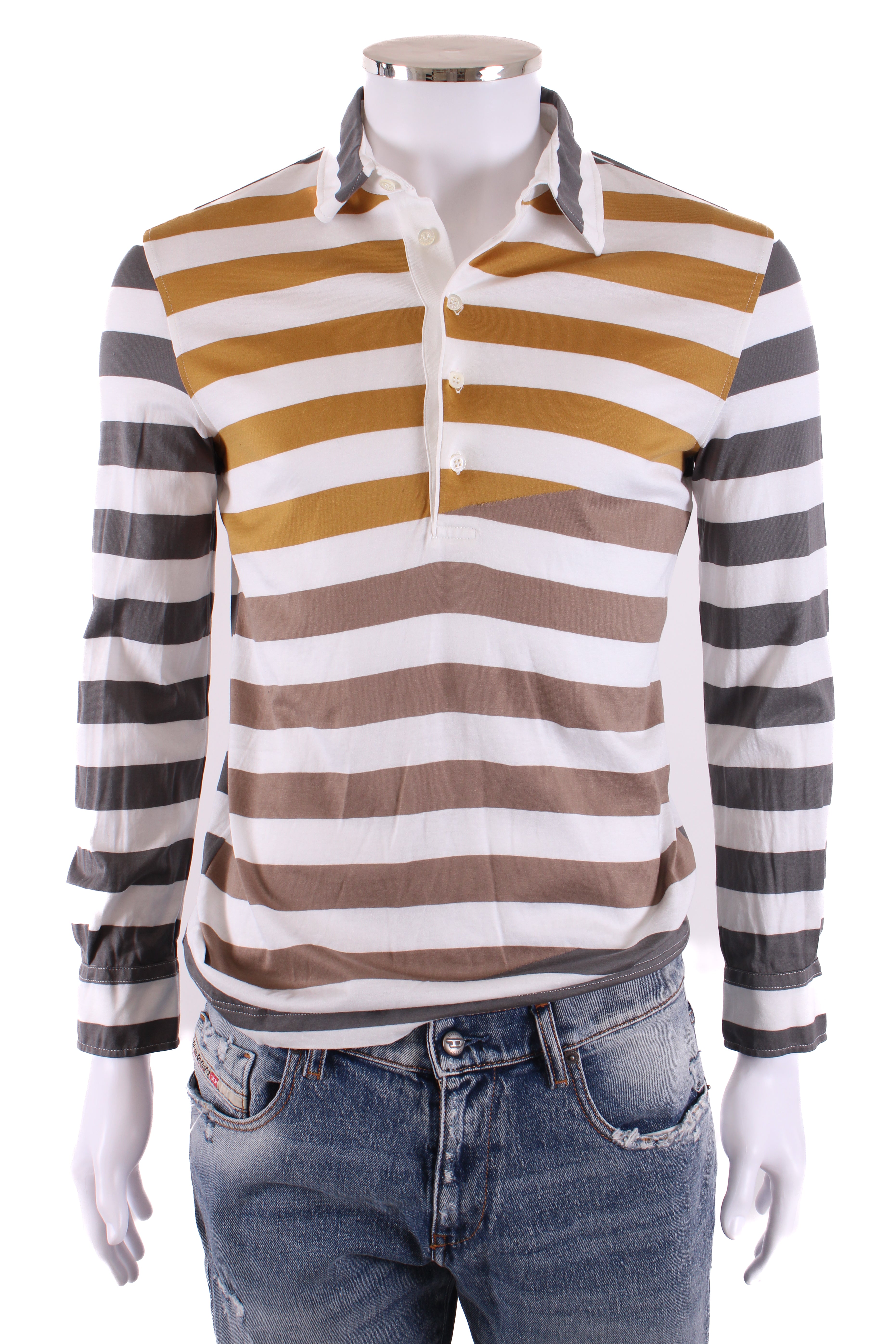Missoni L/S Stripe Polo Top Mustard/ Grey XS