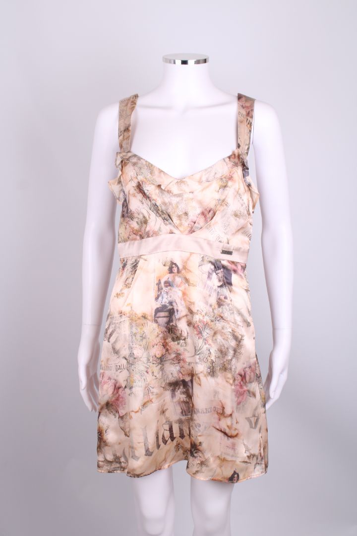 John Galliano S/S Newspaper Print Dress Beige S