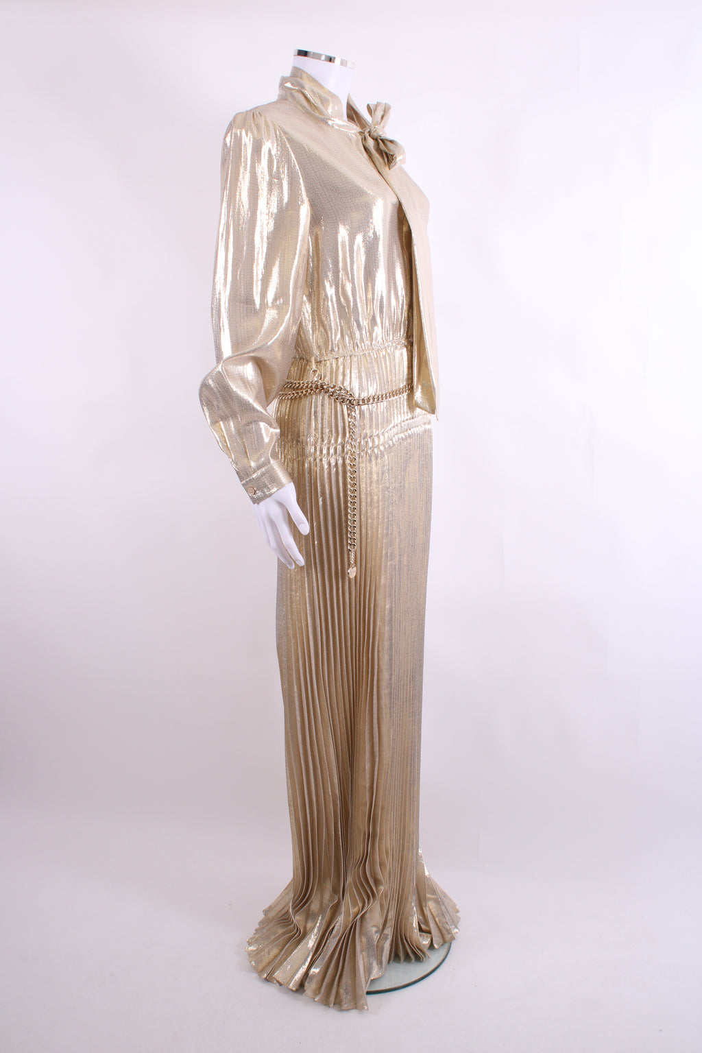 Self Portrait Gold Metallic Neck Tie Dress Gold 10
