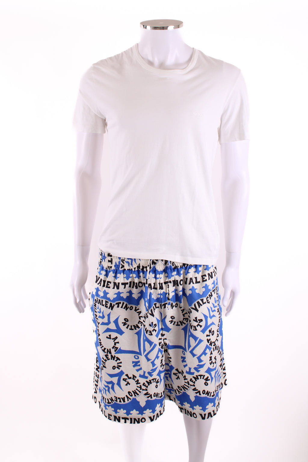 Valentino Bandana Print Cotton Shorts White/black/blue 50