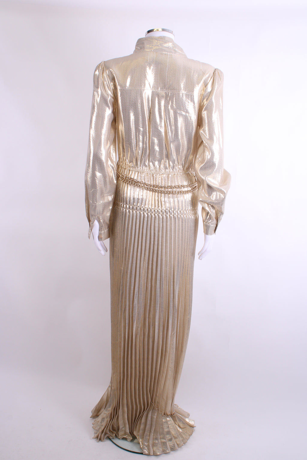 Self Portrait Gold Metallic Neck Tie Dress Gold 10