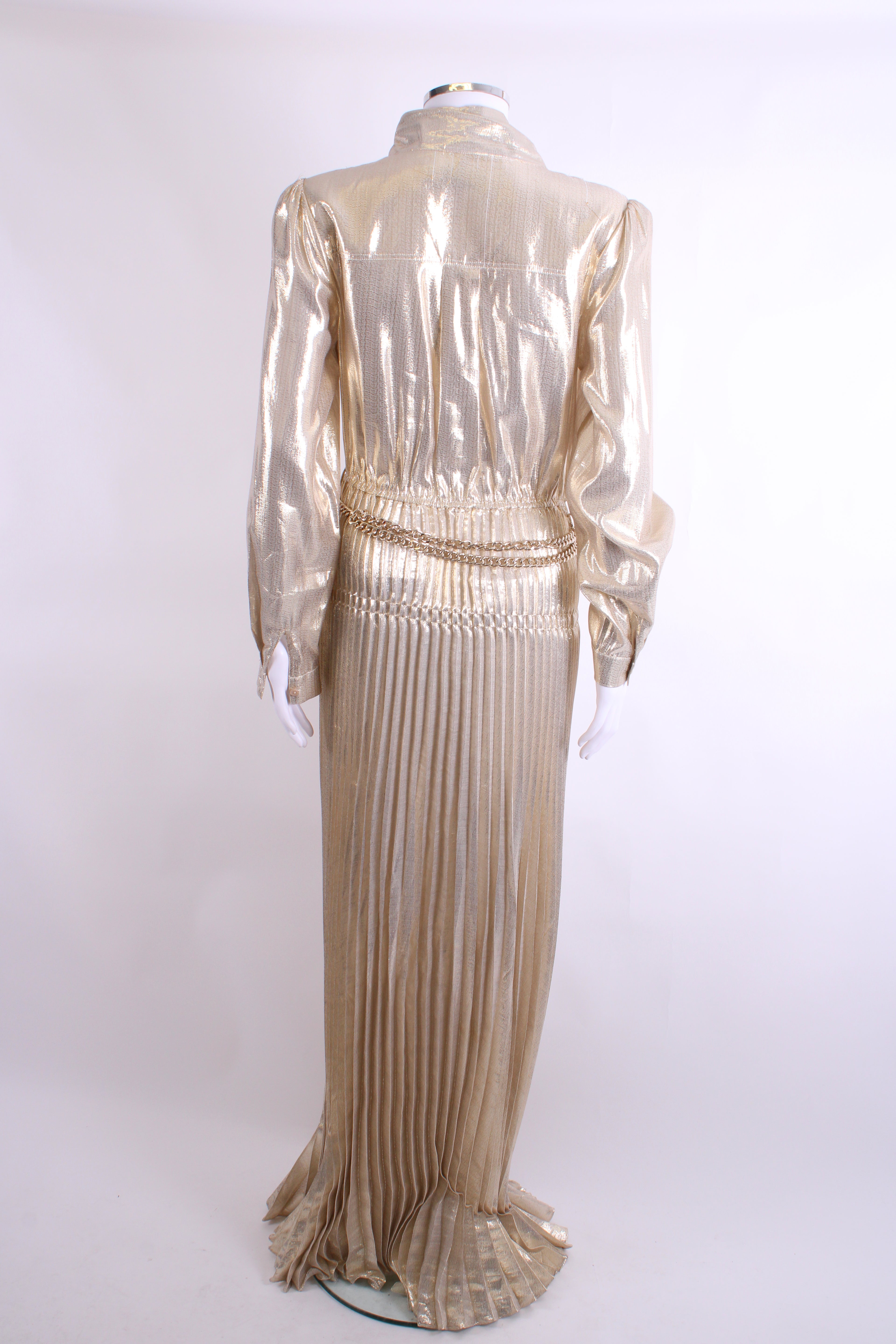 Self Portrait Gold Metallic Neck Tie Dress Gold 10