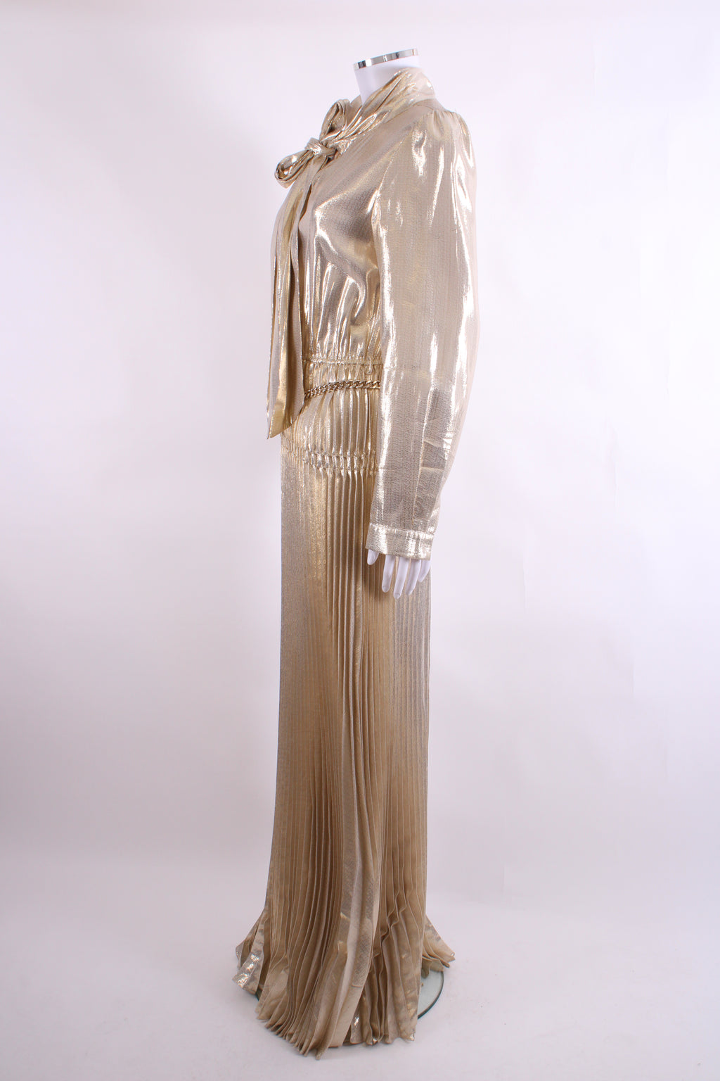 Self Portrait Gold Metallic Neck Tie Dress Gold 10