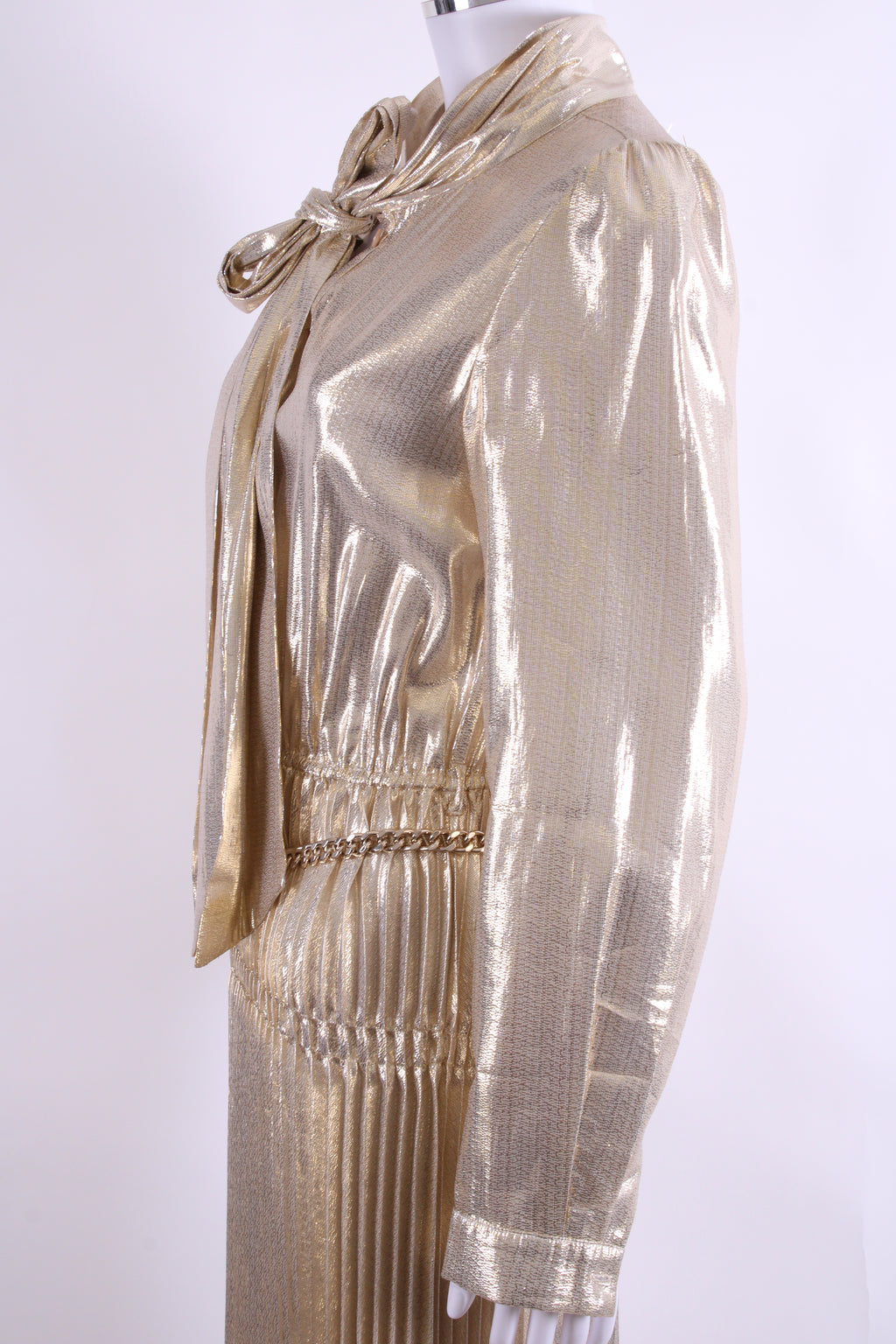 Self Portrait Gold Metallic Neck Tie Dress Gold 10