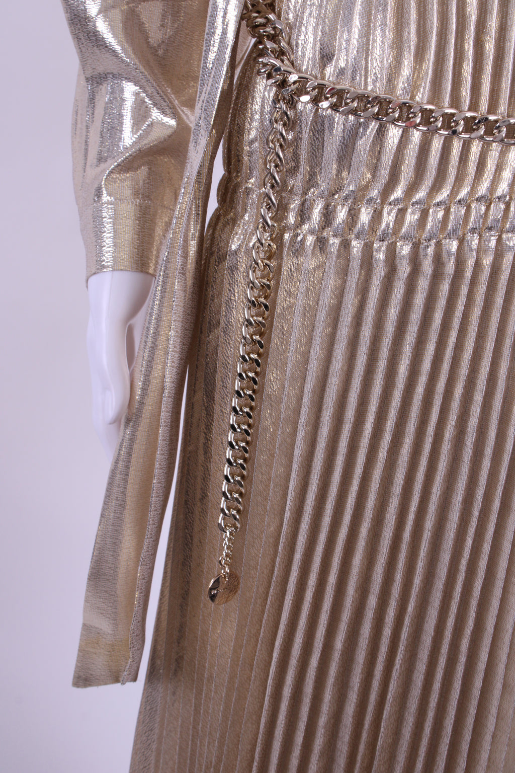 Self Portrait Gold Metallic Neck Tie Dress Gold 10