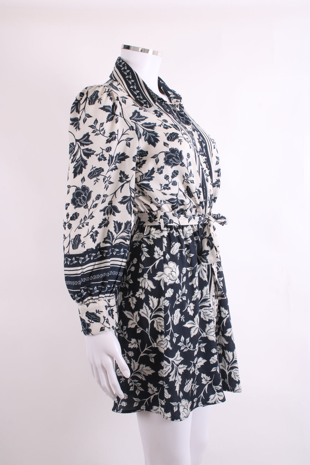 BA&SH L/S Vine Print Dress White/ Navy 6