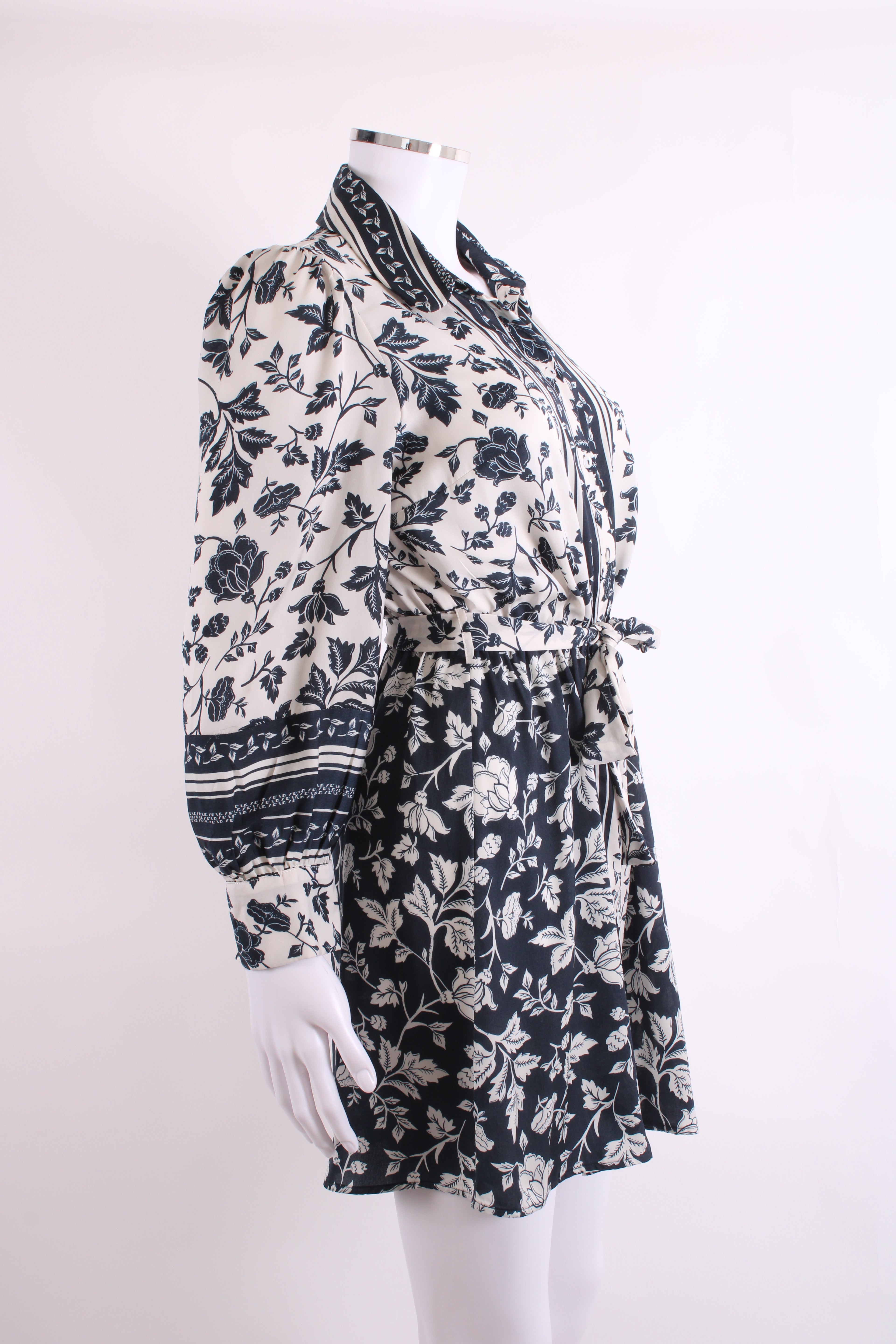 BA&SH L/S Vine Print Dress White/ Navy 6