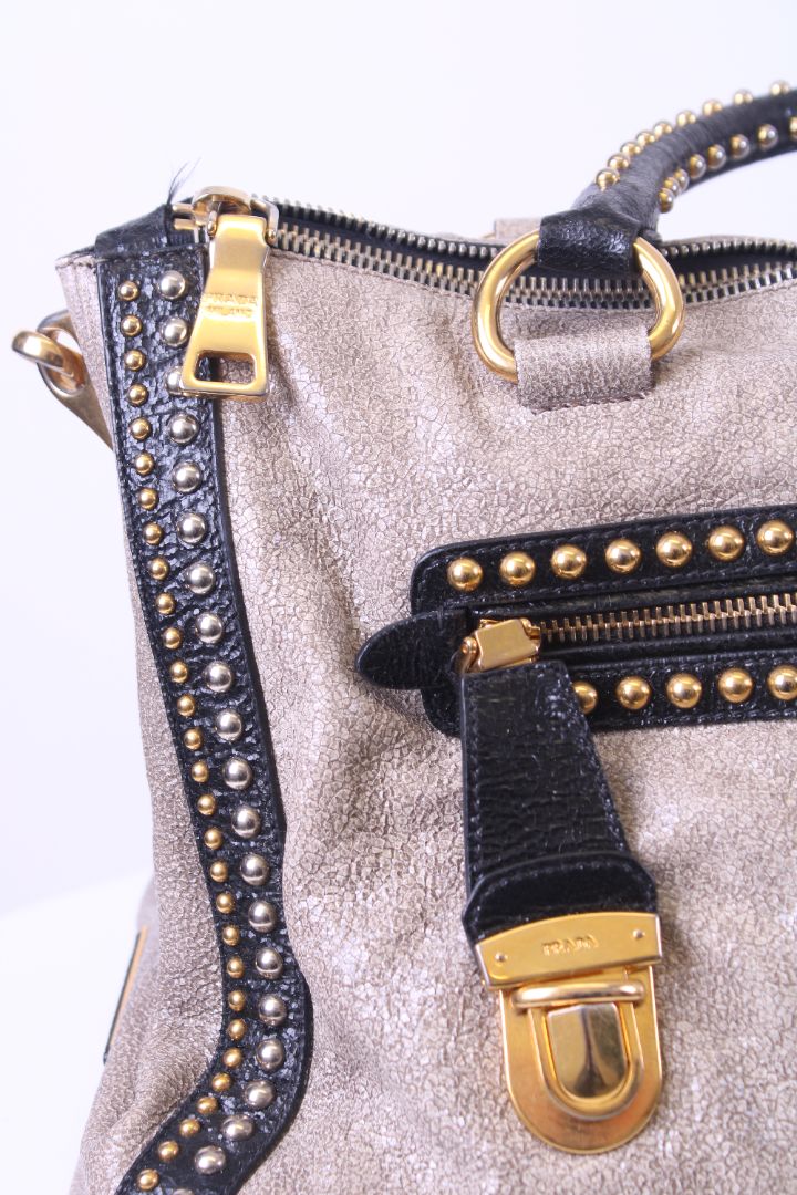 Prada Craquele Studded Gold/ Black