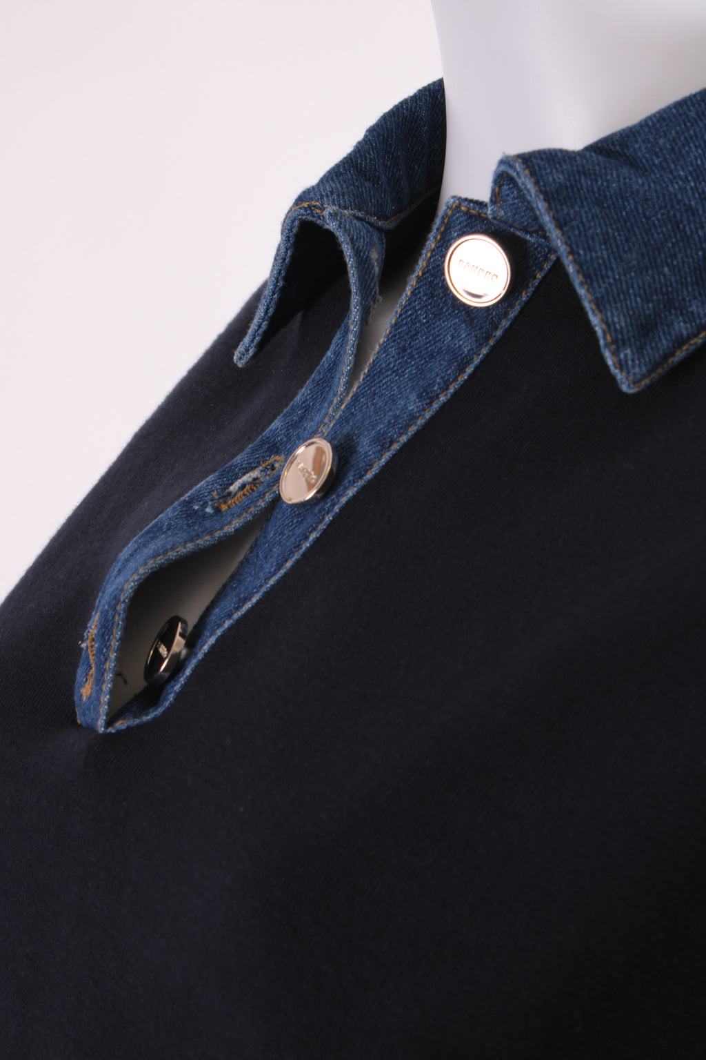 Sandro L/S Denim Collar Sweatshirt Black/ Denim S
