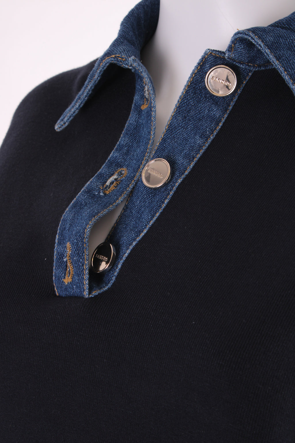 Sandro L/S Denim Collar Sweatshirt Black/ Denim S