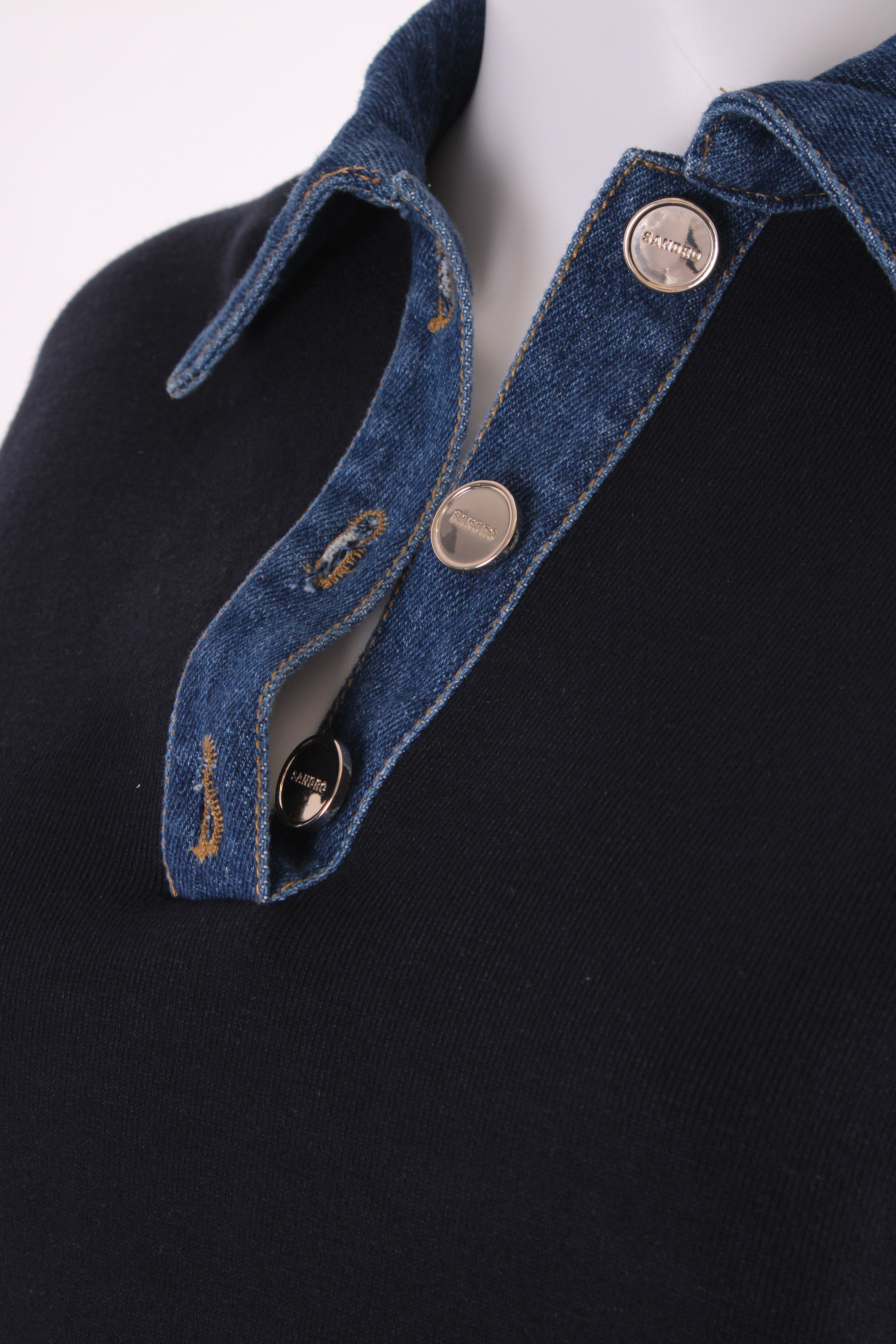 Sandro L/S Denim Collar Sweatshirt Black/ Denim S